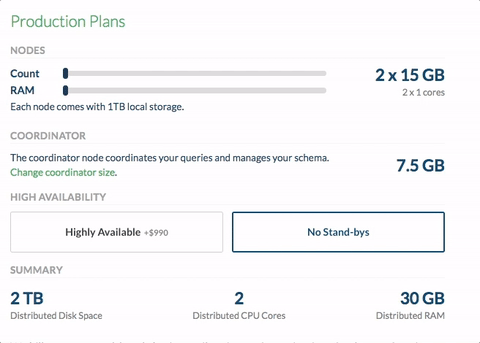 Citus console provisioning slider